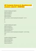AP Computer Science A&comma; Questions and  answers&comma; rated A&plus;&period; VERIFIED&period;&sol; &sol; latest Exam prediction paper 2024&sol;25 APPROVED&sol; 