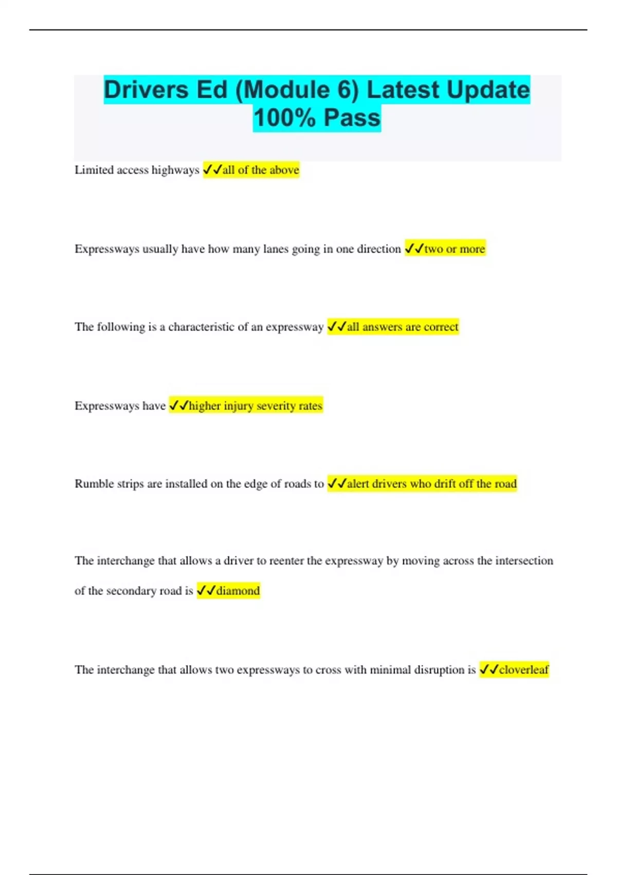 Drivers Ed (Module 6) Latest Update 100 Pass Drivers Ed Stuvia US