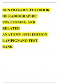 Test Bank for Bontragers Textbook of Radiographic Positioning and Related Anatomy 10th Edition by Lampignano Complete Set