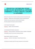 FINANCIAL COUNSELING STUDY GUIDE EXAM &vert; QUESTIONS & ANSWERS  &lpar;VERIFIED&rpar; &vert; LATEST UPDATE &vert; GRADED  A&plus; & PASSED