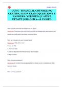 CUNA - FINANCIAL COUNSELING  CERTIFICATION EXAM &vert; QUESTIONS &  ANSWERS &lpar;VERIFIED&rpar; &vert; LATEST  UPDATE &vert; GRADED A&plus; & PASSED