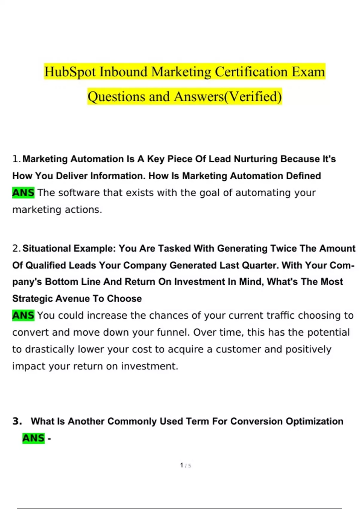 HubSpot Inbound Marketing Certification Exam Questions and Answers 2024