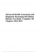 Advanced Health Assessment and Diagnostic Reasoning 4th Edition Rhoads Test Bank &vert; Complete All Chapters 2024-2025