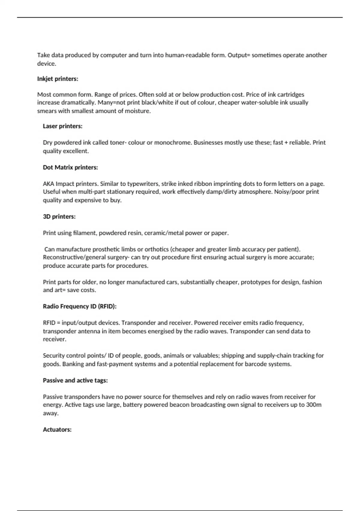 Summary Notes on Output Devices OCR Computer Science A-Level ...