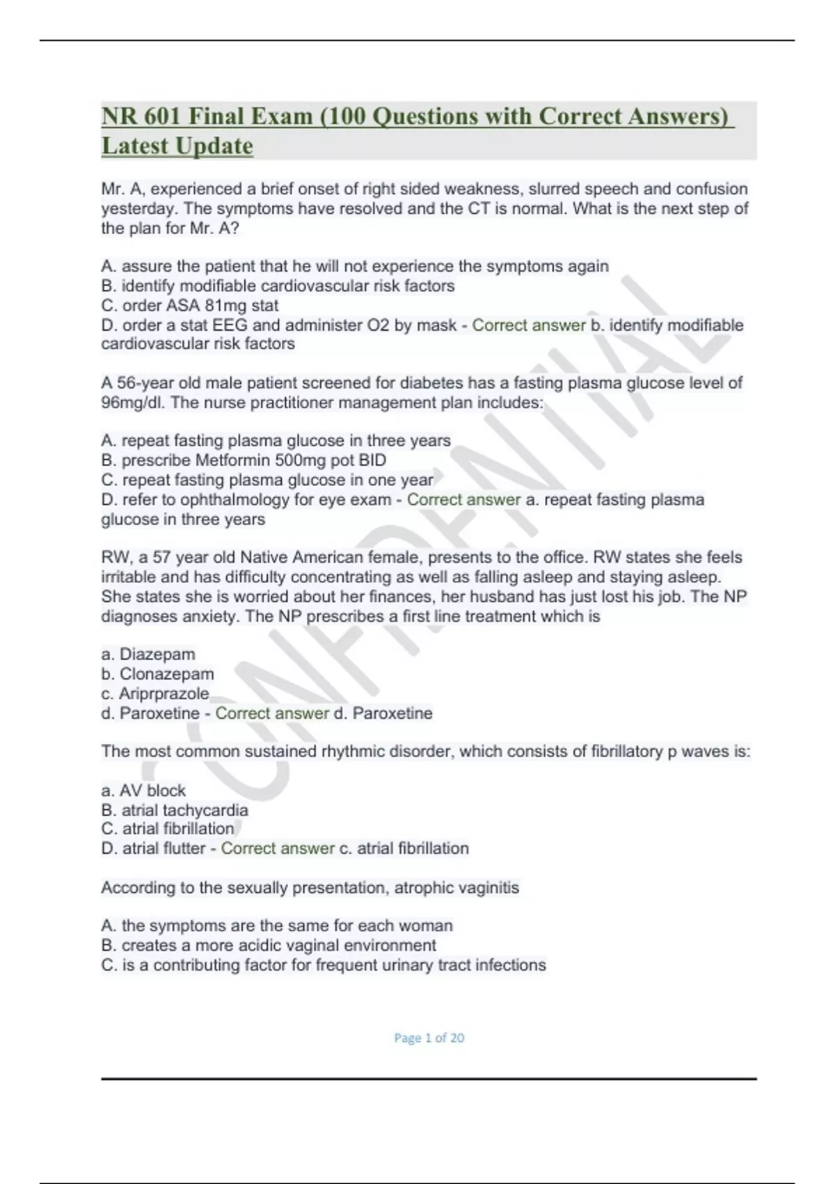 NR 601 Final Exam (100 Questions with Correct Answers) Latest Update ...