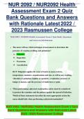 NUR 2092 / NUR2092 Health  Assessment Exam 2 Quiz Bank Questions and Answers  with Rationale Latest2022 /  2023 Rasmussen College