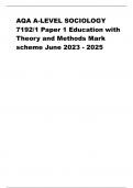 AQA A-LEVEL SOCIOLOGY  7192/1 Paper 1 Education with  Theory and Methods Mark  scheme June 2023-2025
