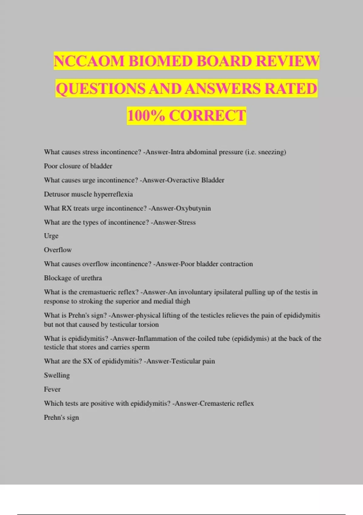 NCCAOM Biomedicine Bundled Exams Questions and Answers | 100% Verified ...