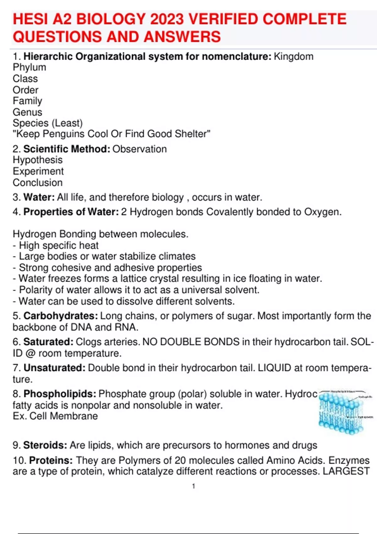 HESI A2 BIOLOGY 2023 VERIFIED COMPLETE QUESTIONS AND ANSWERS - Hesi A2 ...