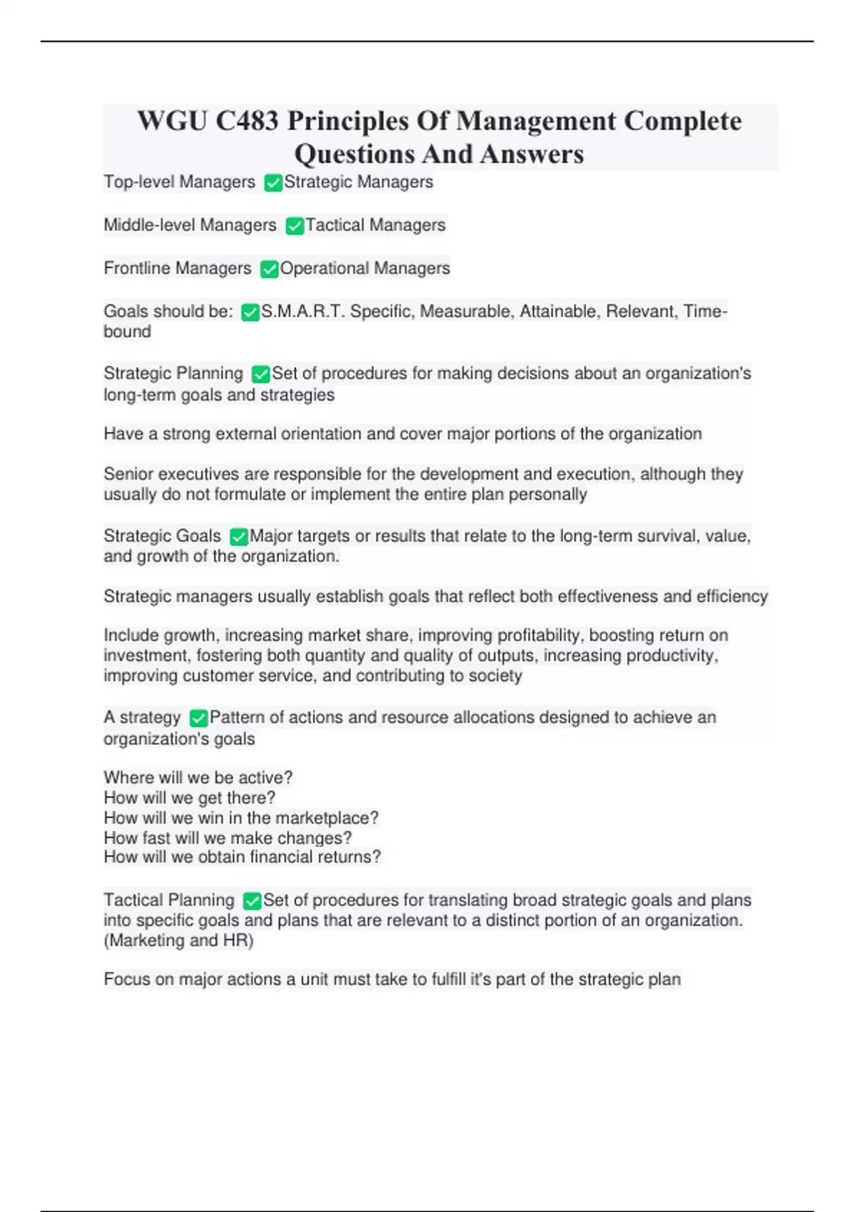 WGU C483 Principles Of Management Complete Questions And Answers - WGU ...