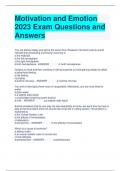 Motivation and Emotion 2023 Exam Questions and Answers