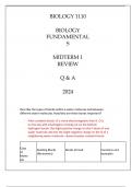 BIOLOGY 1110 BIOLOGY FUNDAMENTALS MIDTERM 1 REVIEW Q & A 2024