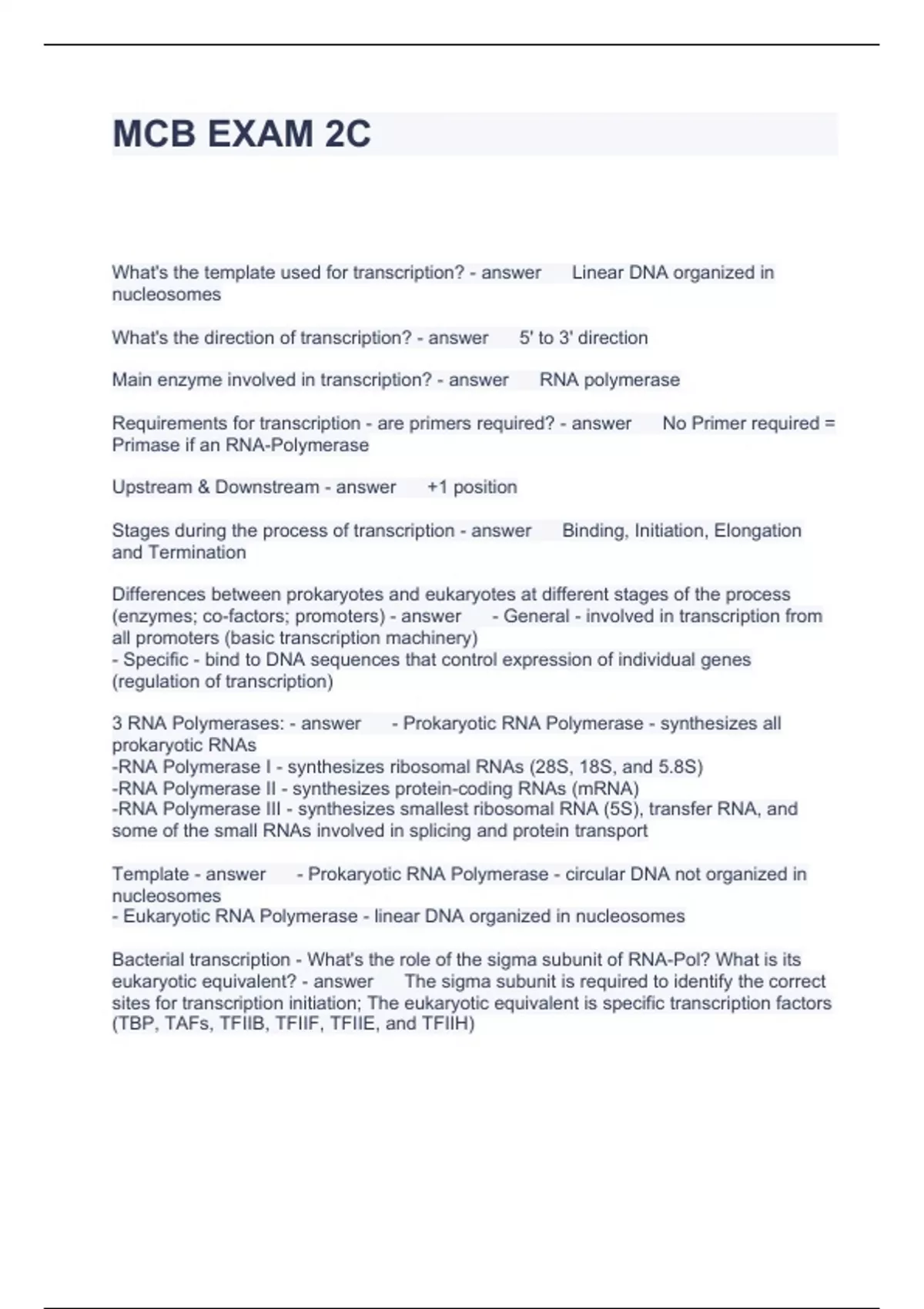 MCB EXAM 2C QUESTIONS WITH SOLUTIONS 2024 - MCB - Stuvia US
