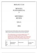 BIOLOGY 1110 BIOLOGY FUNDAMENTALS MIDTERM 1 REVIEW Q & A 2024&period;