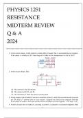 PHYSICS 1251 RESISTANCE MIDTERM REVIEW Q & A 2024