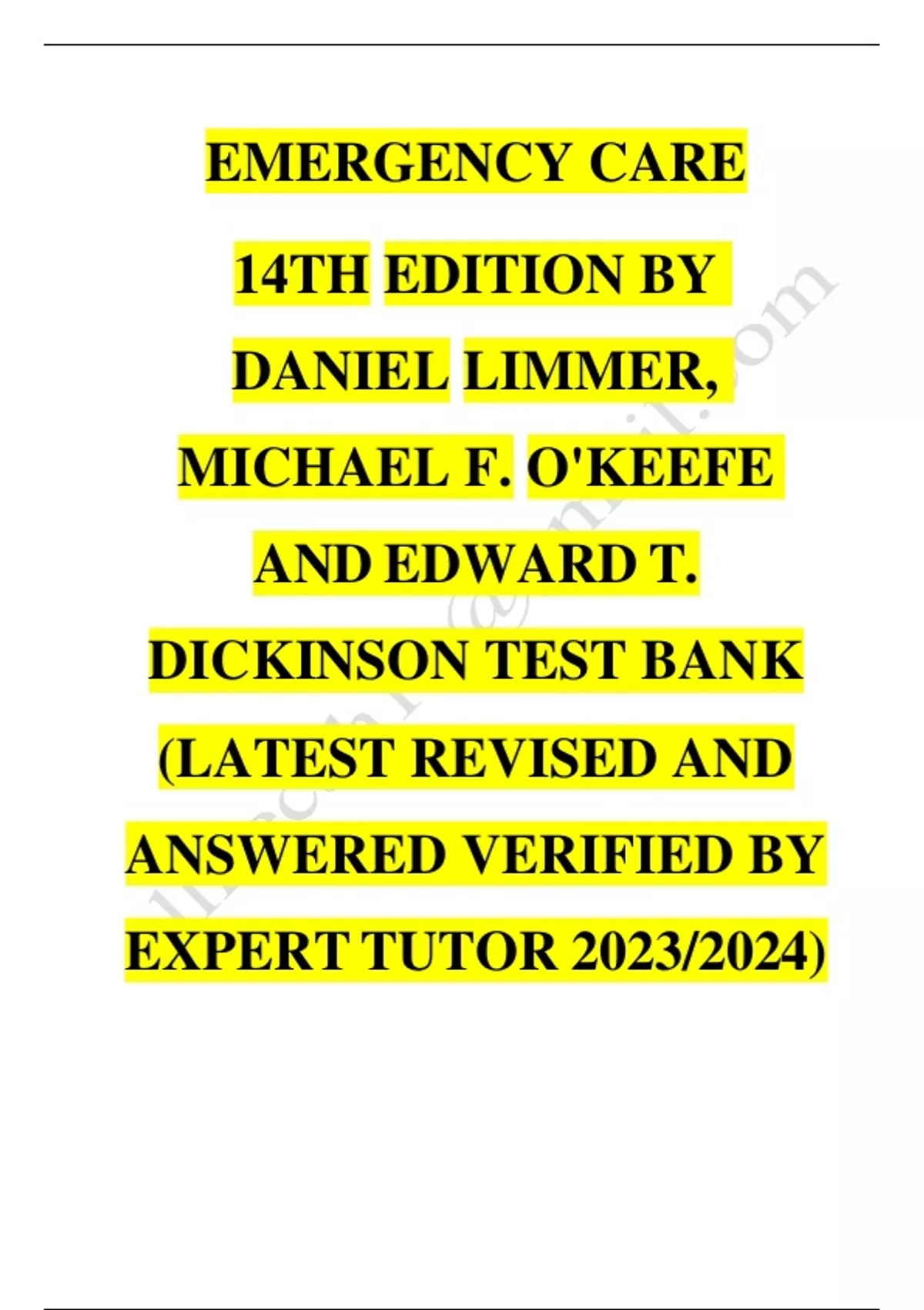 Test bank emergency care 14th edition daniel limmer compressed Latest ...