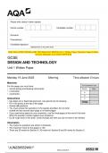 2023 AQA GCSE DESIGN AND TECHNOLOGY 8552/W Unit 1 Written Paper Question Paper & Mark scheme (Merged) June 2023 [VERIFIED]