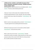 California Life&comma; Accident&comma; and Health Insurance Final Exam&colon; Questions Answered Correctly &sol;Verified Answers &lpar;Latest Update 2023&rpar;