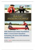 MSF (Motorcycle Safety Foundation) Rider's Course Exam Questions Containing 145 terms with Definitive Solutions 2024.  