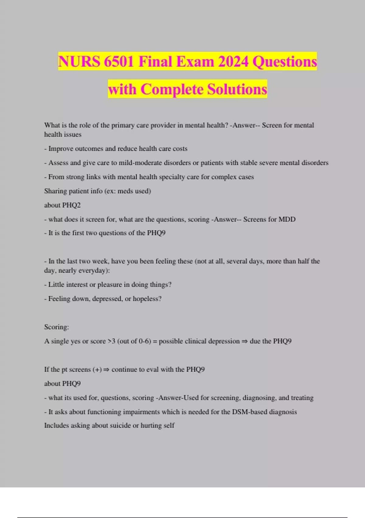 NURS 6501 Final Exam 2024 Questions with Complete Solutions - NURS 6501 ...