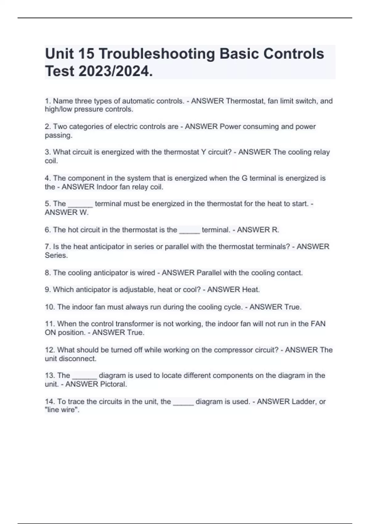 Unit 15 Troubleshooting Basic Controls Test 2023/2024. - EPA. - Stuvia US