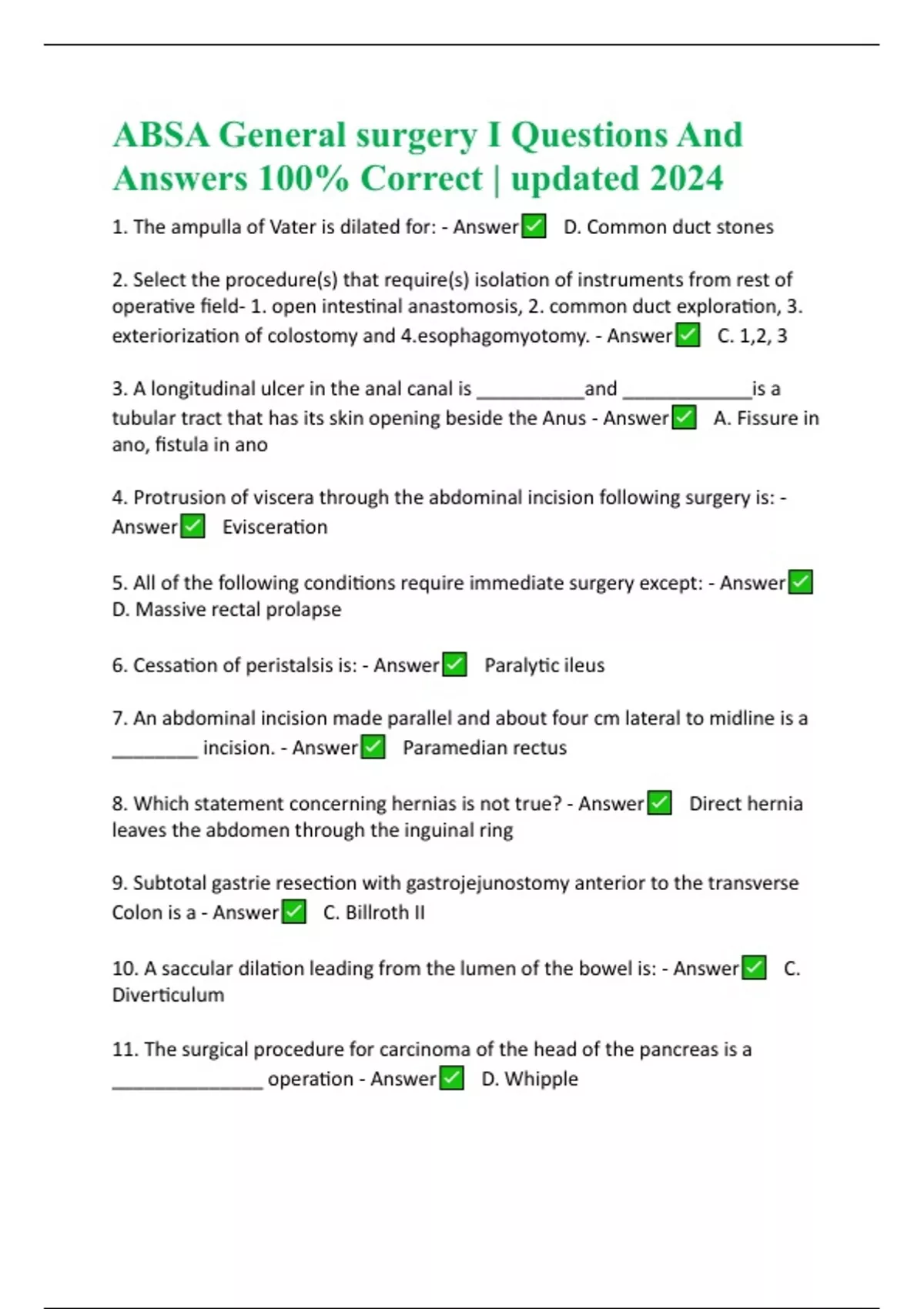 General Surgery Questionnaire.pdf ABSA General surgery I Questions And Answers 100% Correct | updated ...