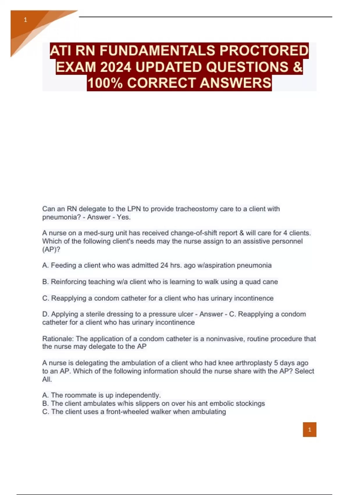 ATI RN FUNDAMENTALS PROCTORED EXAM 2024 UPDATED QUESTIONS & 100% ...