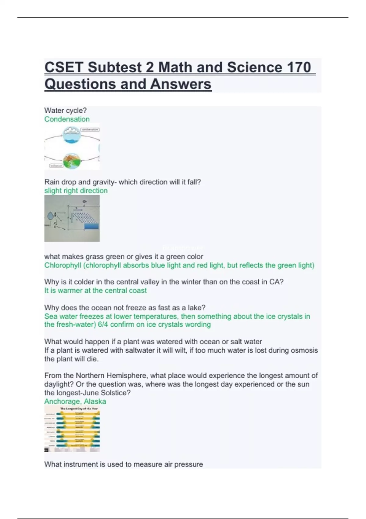 CSET Subtest 2 Math and Science 170 Questions and Answers - Cset ...