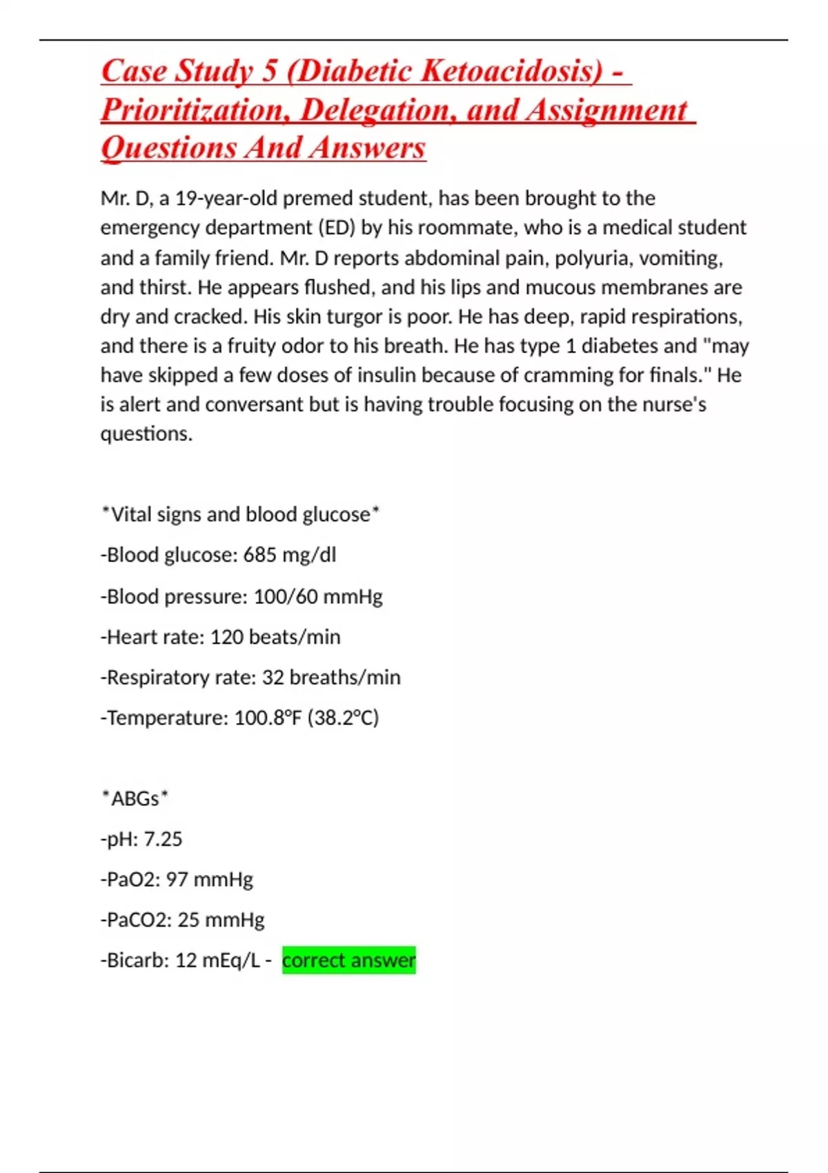 Case Study 5 (Diabetic Ketoacidosis) Prioritization, Delegation, and