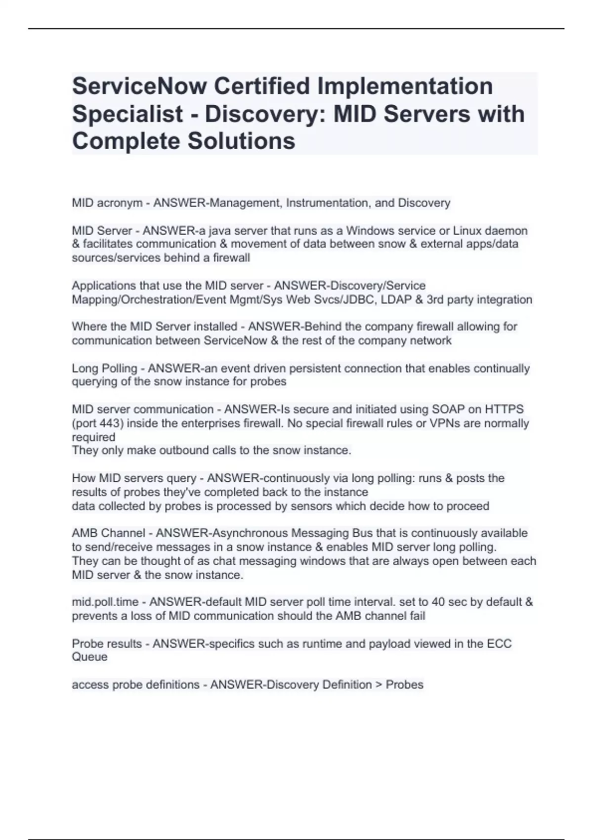 ServiceNow Certified Implementation Specialist - Discovery: MID Servers ...