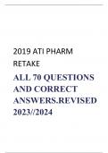 2019 ATI PHARM  RETAKE ALL 70 QUESTIONS  AND CORRECT  ANSWERS&period;REVISED  2023&sol;&sol;2024