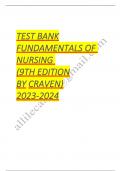 Test bank fundamentals of nursing 9th edition by craven 2023-2024 Updated/ Rated A+