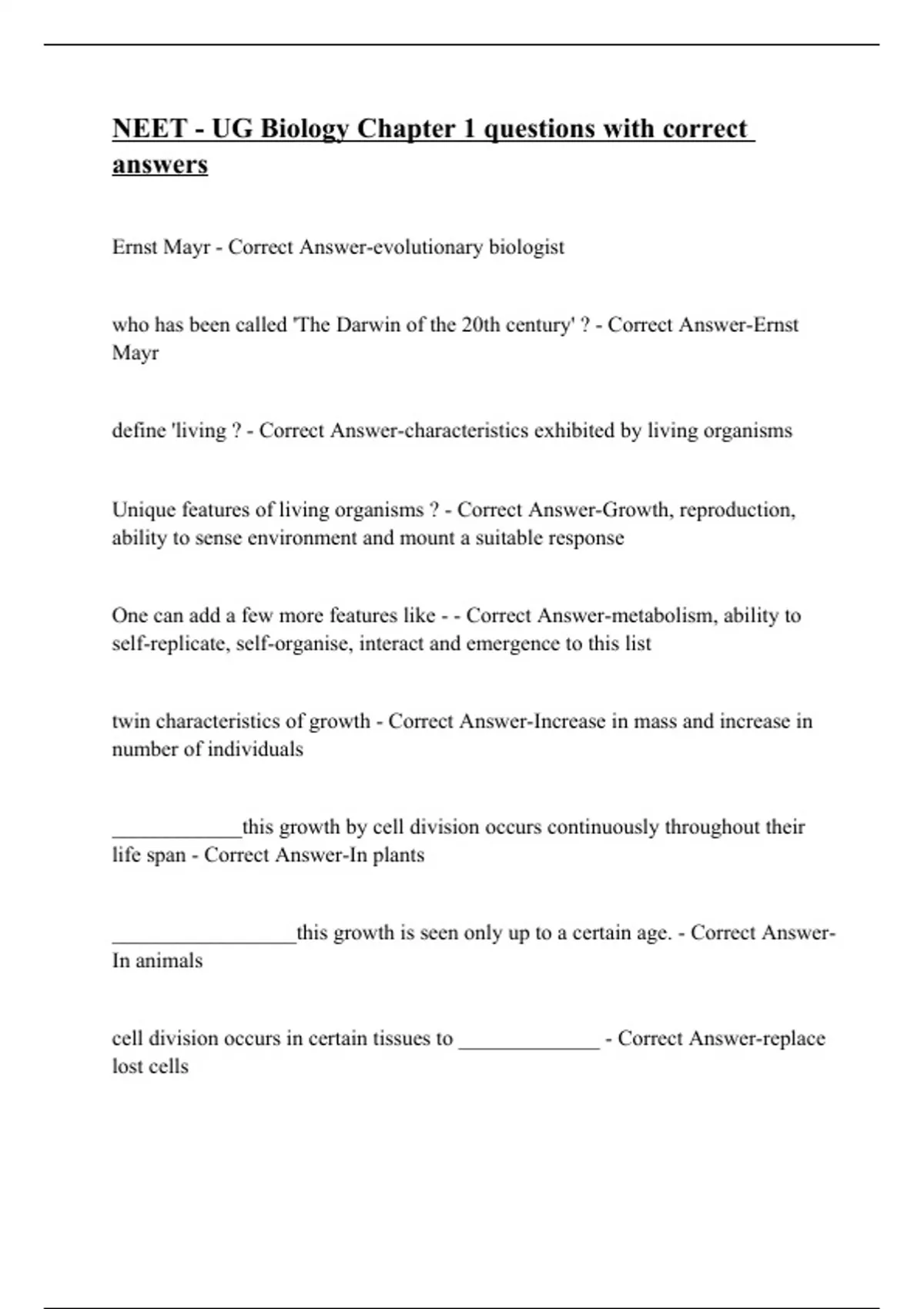 NEET - UG Biology Chapter 1 questions with correct answers - Neet ...