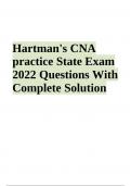 Hartman's CNA practice State Exam 2022 Questions With Complete Solution