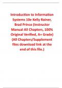 Instructor Manual For Introduction to Information Systems 10th Edition By Kelly Rainer, Brad Prince (All Chapters, 100% Original Verified, A+ Grade)