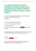 U&period;S&period; FORCES DRIVERS TRAINING PROGRAM FOR EUROPE FINAL EXAM QUESTIONS AND CORRECT VERIFIED ANSWERS &vert;ALREADY PASSED &vert; LATEST UPDATE