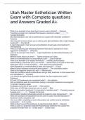 Utah Master Esthetician Written Exam with Complete questions and Answers Graded A+