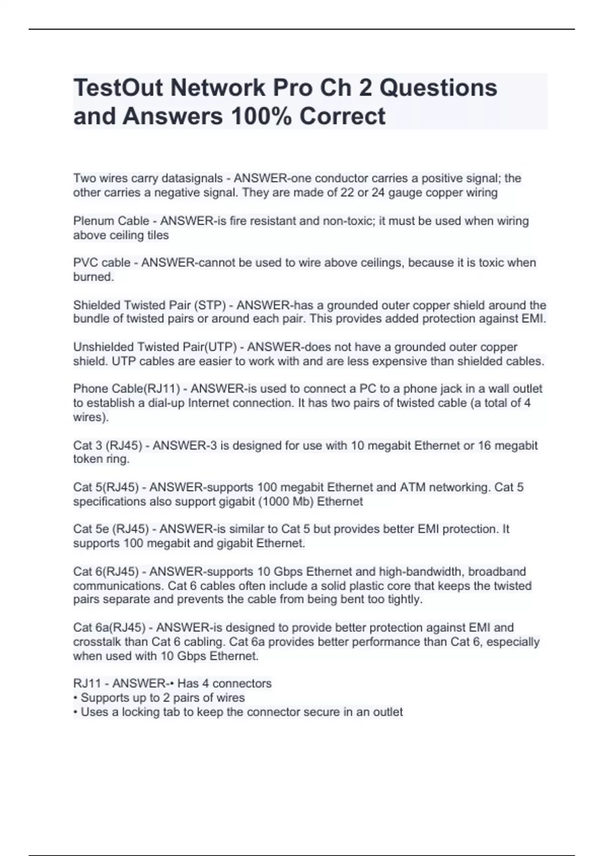 TestOut Network Pro Ch 2 Questions and Answers 100 Correct TestOut