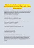 Adjuster Pro&colon; Indiana Adjuster's License - Practice Exam &vert; Questions with 100&percnt; Correc correct answers