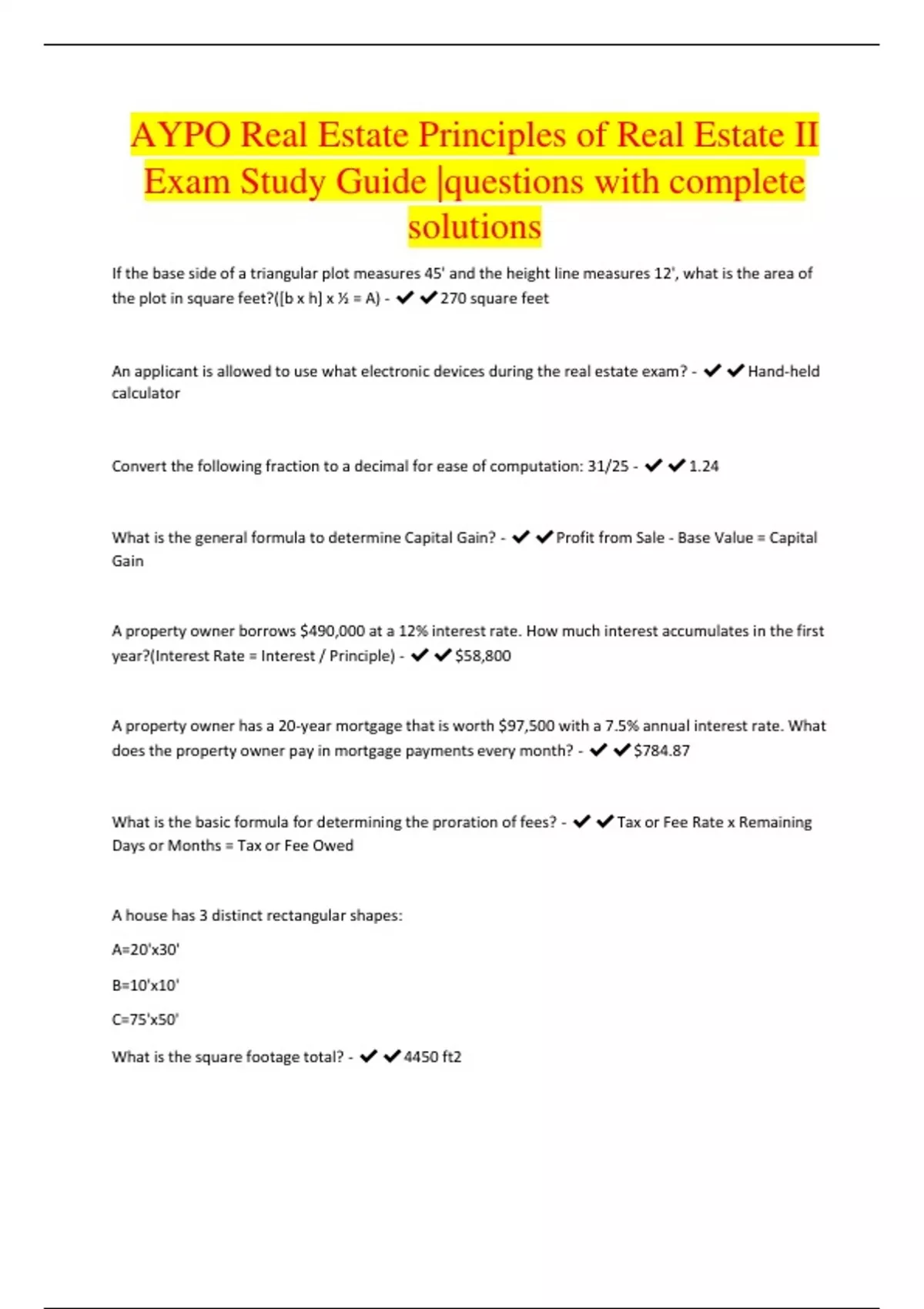 Bundle of AYPO Real Estate Tests 2024 Questions with complete