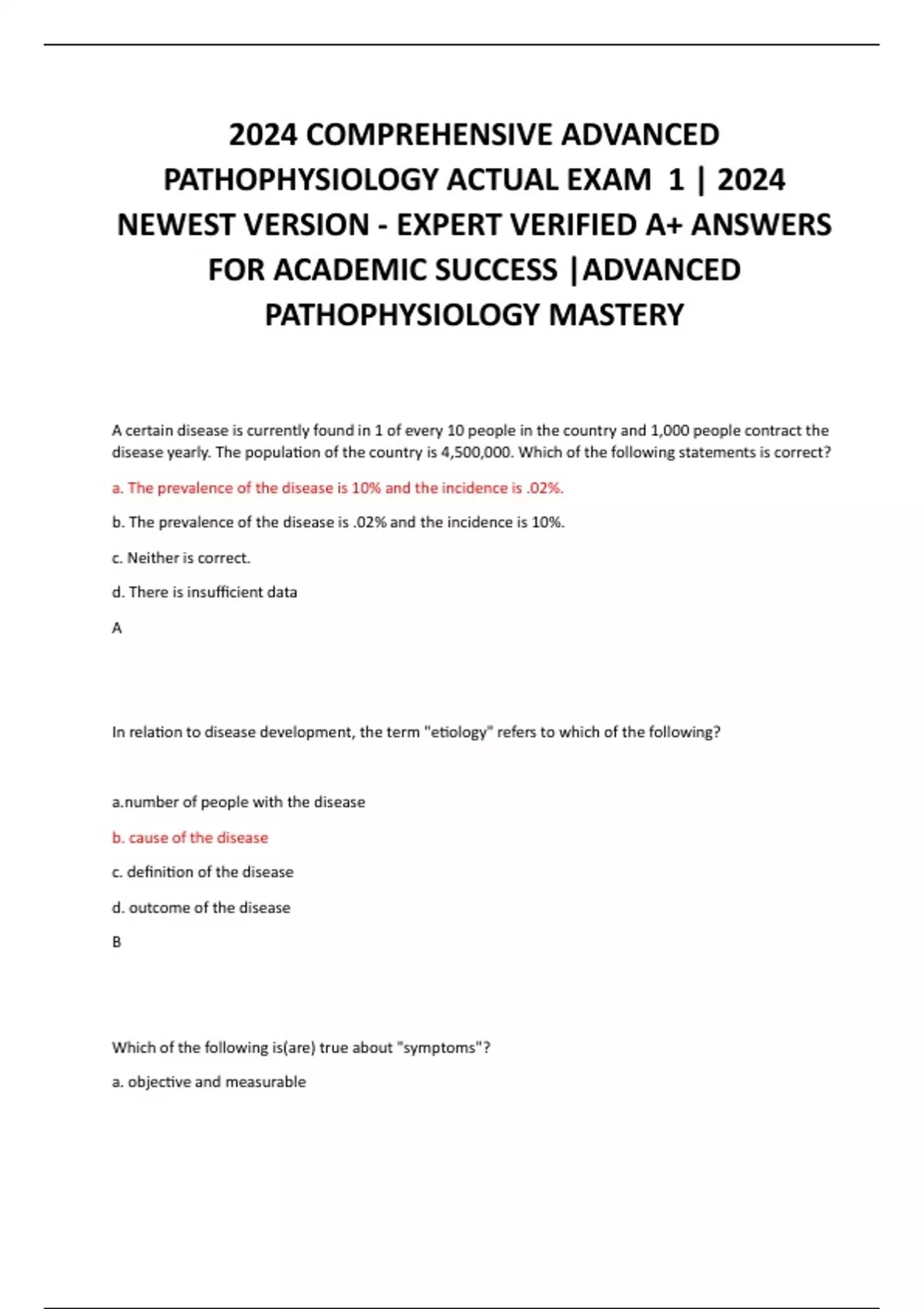 2024 COMPREHENSIVE ADVANCED PATHOPHYSIOLOGY ACTUAL EXAM 1 | 2024 NEWEST ...