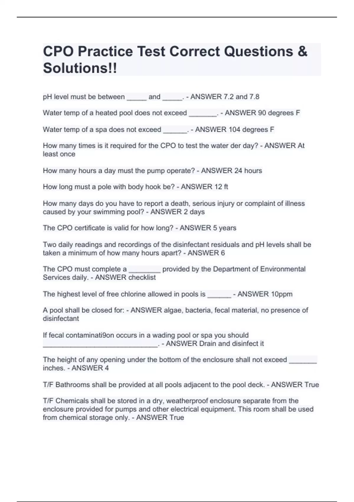 CPO Practice Test Correct Questions & Solutions!! - CPO - Stuvia US