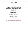 Test Bank For Legal Rights of School Leaders, Teachers, and Students 8th Edition By Martha McCarthy, Suzanne Eckes, Janet Decker (All Chapters, 100% Original Verified, A+ Grade)