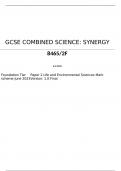 AQA      GCSE COMBINED SCIENCE: SYNERGY 8465/2F Foundation Tier	Paper 2 Life and Environmental Sciences Mark scheme June 2023