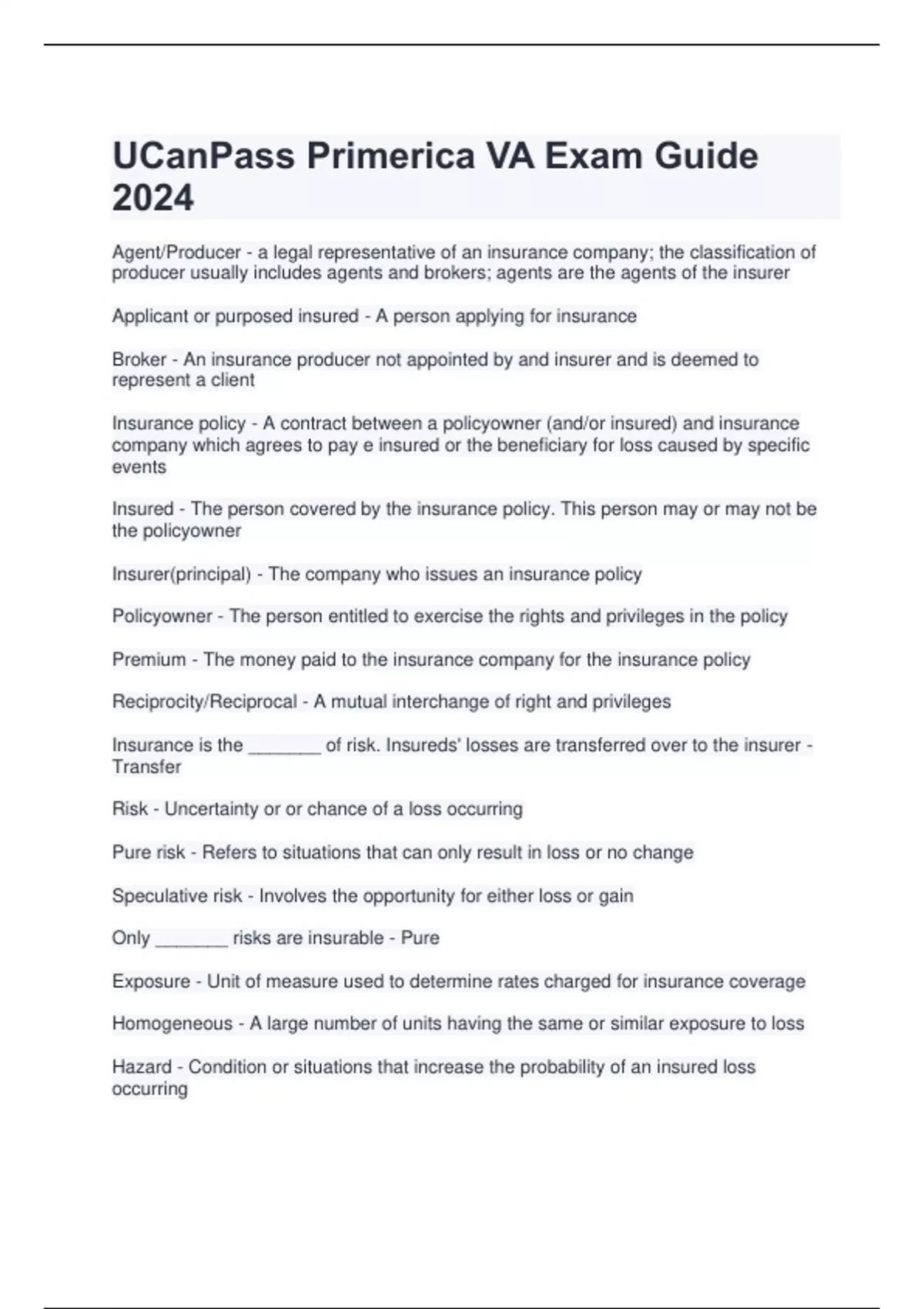 UCanPass Primerica VA Exam Guide 2024 UCanPass Primerica VA Stuvia US