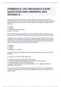 PRIMERICA LIFE INSURANCE EXAM QUESTIONS AND ANSWERS 2024 GRADED A