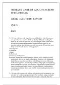 PRIMARY CARE OF ADULTS ACROSS THE LIFESPAN WEEK 1 MIDTERM REVIEW Q & A 2024.