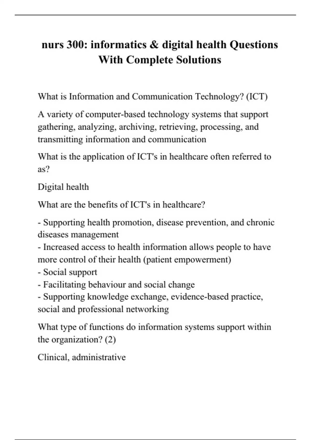 nurs 300 informatics & digital health Questions With Complete