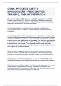 Occupational Safety and Health Administration  OSHA: PROCESS SAFETY MANAGEMENT - PROCEDURES, TRAINING, AND INVESTIGATION