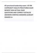 ATI proctored leadership exam &sol; ATI RN  COMMUNITY HEALTH PROCTORED EXAM  NEWEST 2024 ACTUAL EXAM   QUESTIONS AND CORRECT DETAILED  ANSWERS VERIFIED ANSWERS ALREADY  GRADED A&plus; 